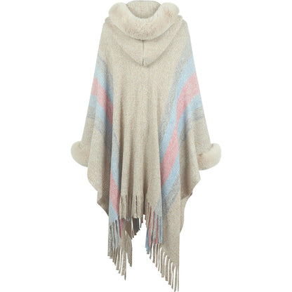 Color Block Fringe Detail Poncho