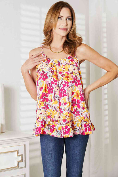 DOUBLE TAKE Floral Scoop Neck Ruffle Hem Cami