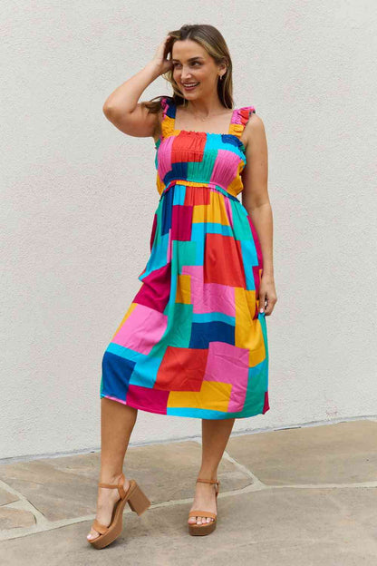 AND THE WHY Multicolored Square Print Summer Dress- S-3XL