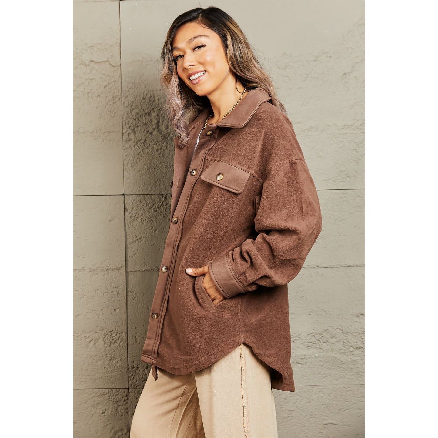 Heimish Cozy Girl Full Size Button Down Shacket