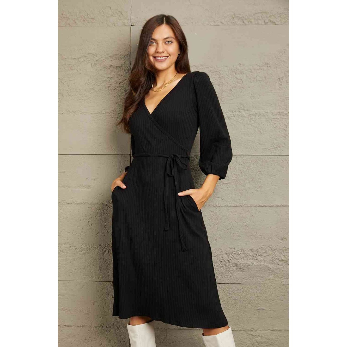 CULTURE CODE Full Size Surplice Flare Ruching Dress