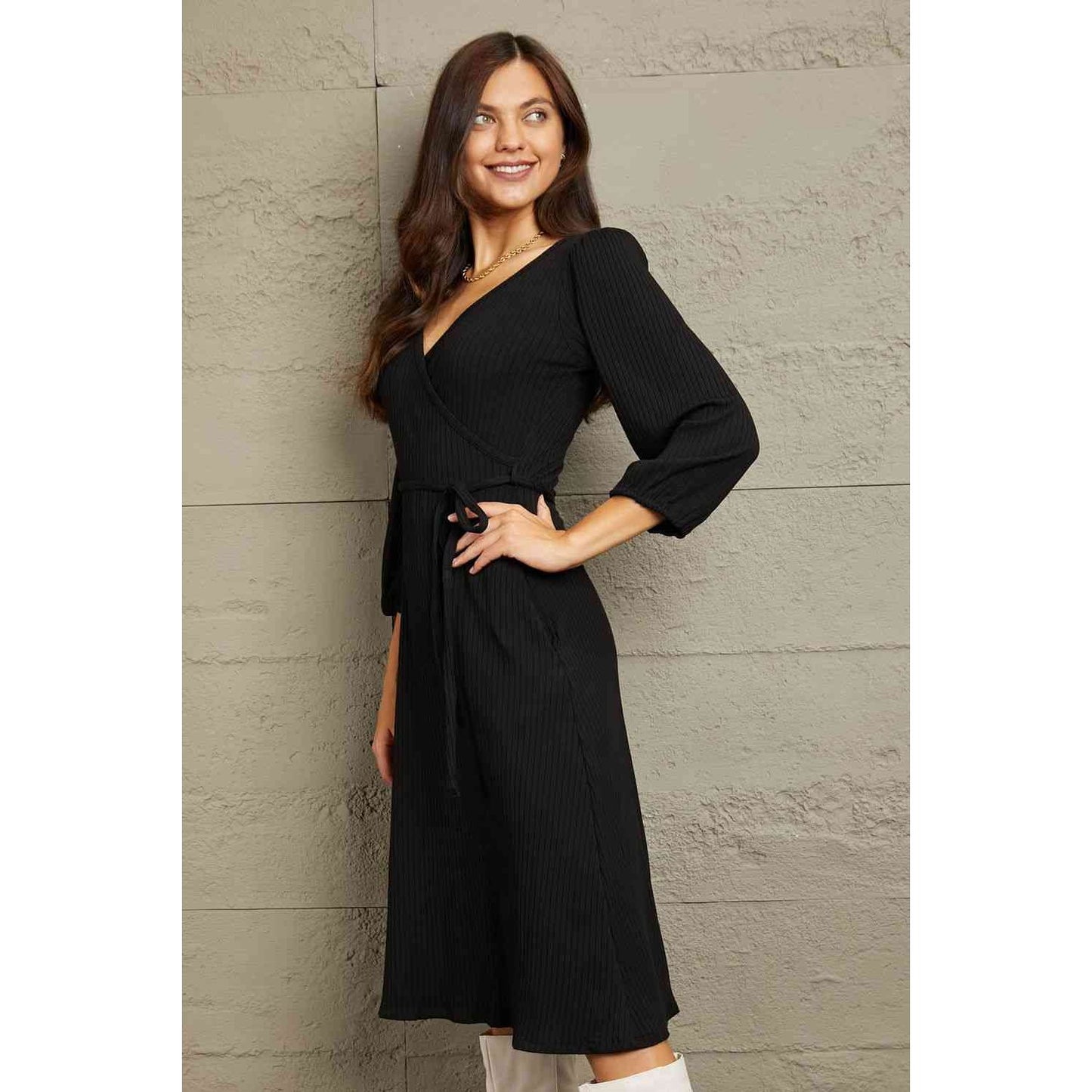 CULTURE CODE Full Size Surplice Flare Ruching Dress