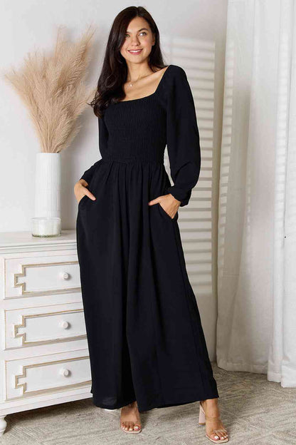 DOUBLE TAKE Black Square Neck Jumpsuit with Pockets