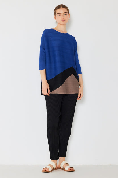 MARINA WEST Pleated Horizontal Rib Color Block Top