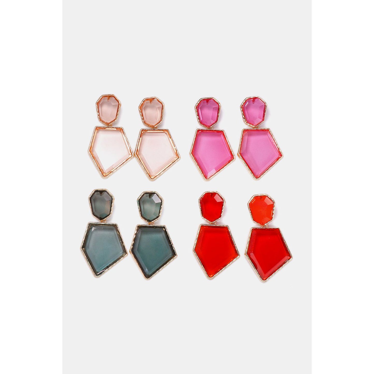 Geometrical Shape Zinc Alloy Frame Resin Dangle Earrings