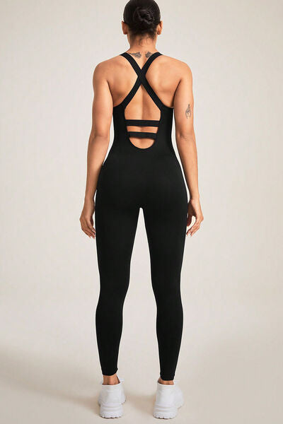 Crisscross Wide Strap Activewear Jumpsuit