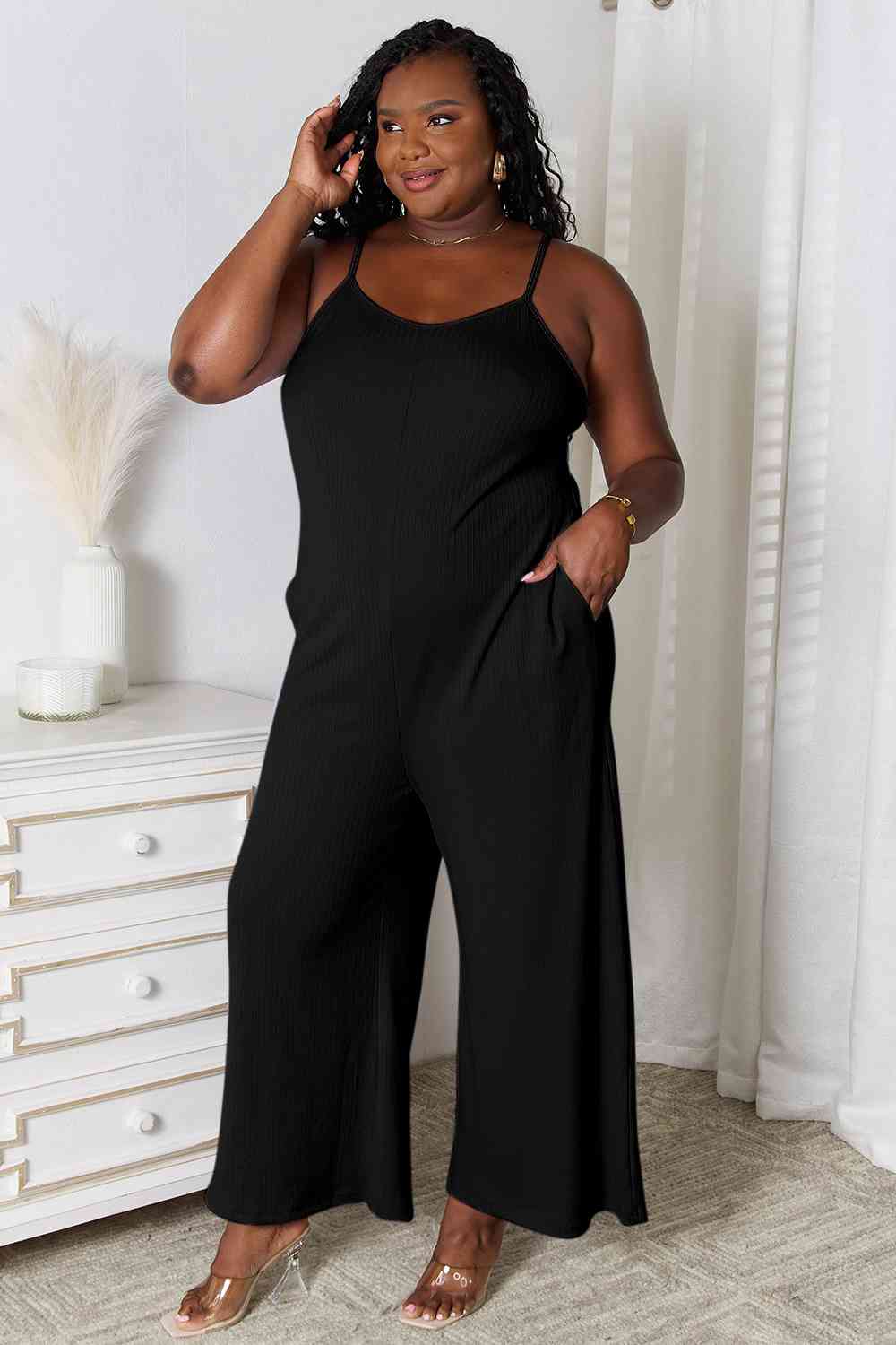 BASIC BAE Full Size Spaghetti Strap V-Neck Jumpsuit