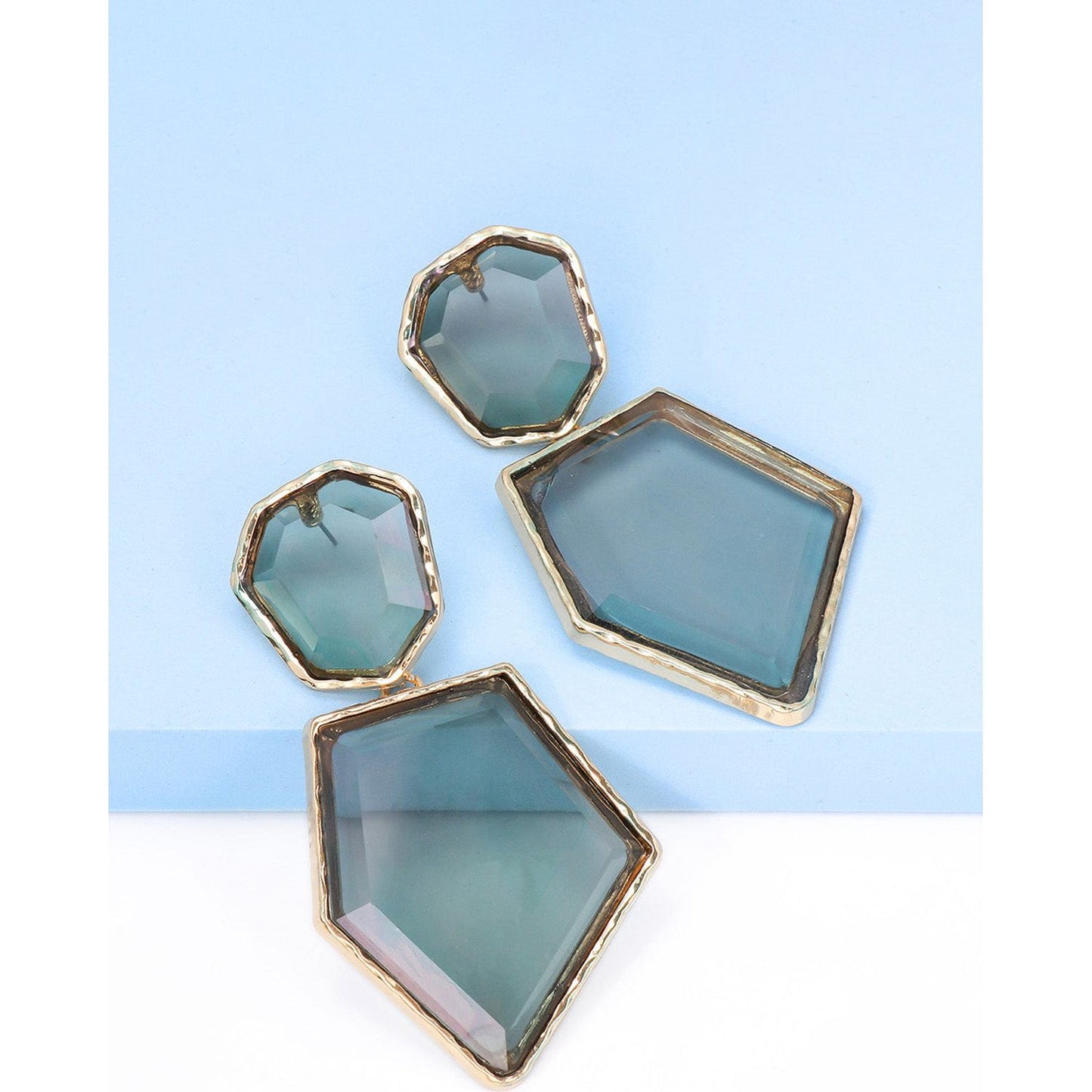 Geometrical Shape Zinc Alloy Frame Resin Dangle Earrings