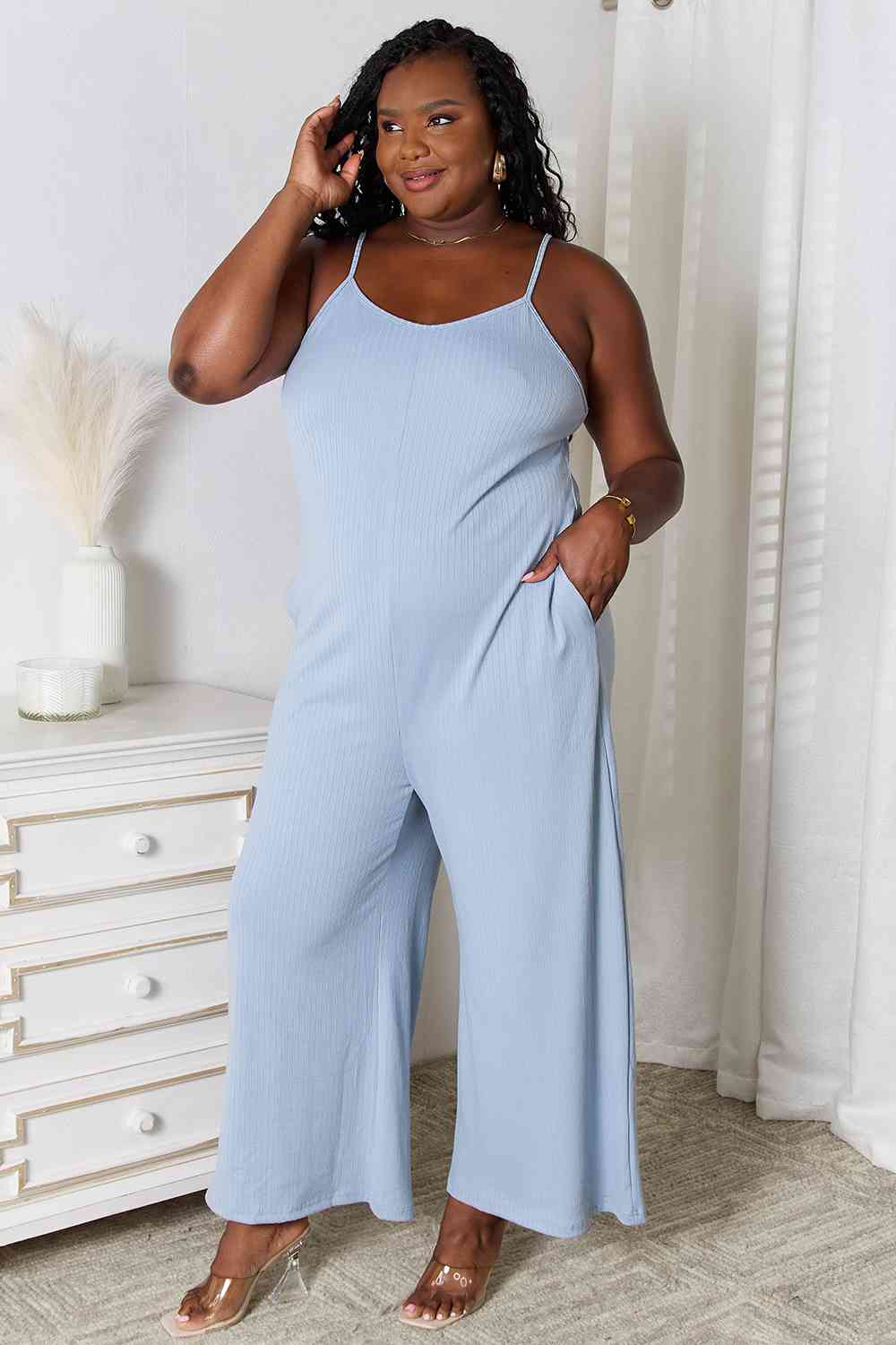 BASIC BAE Full Size Spaghetti Strap V-Neck Jumpsuit