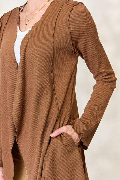 CULTURE CODE Full Size Cocoa Brown Open Front Long Sleeve Cardigan