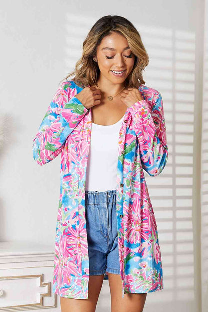 DOUBLE TAKE Floral Open Front Long Sleeve Cardigan