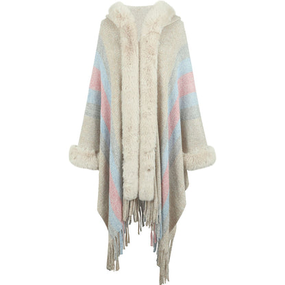 Color Block Fringe Detail Poncho