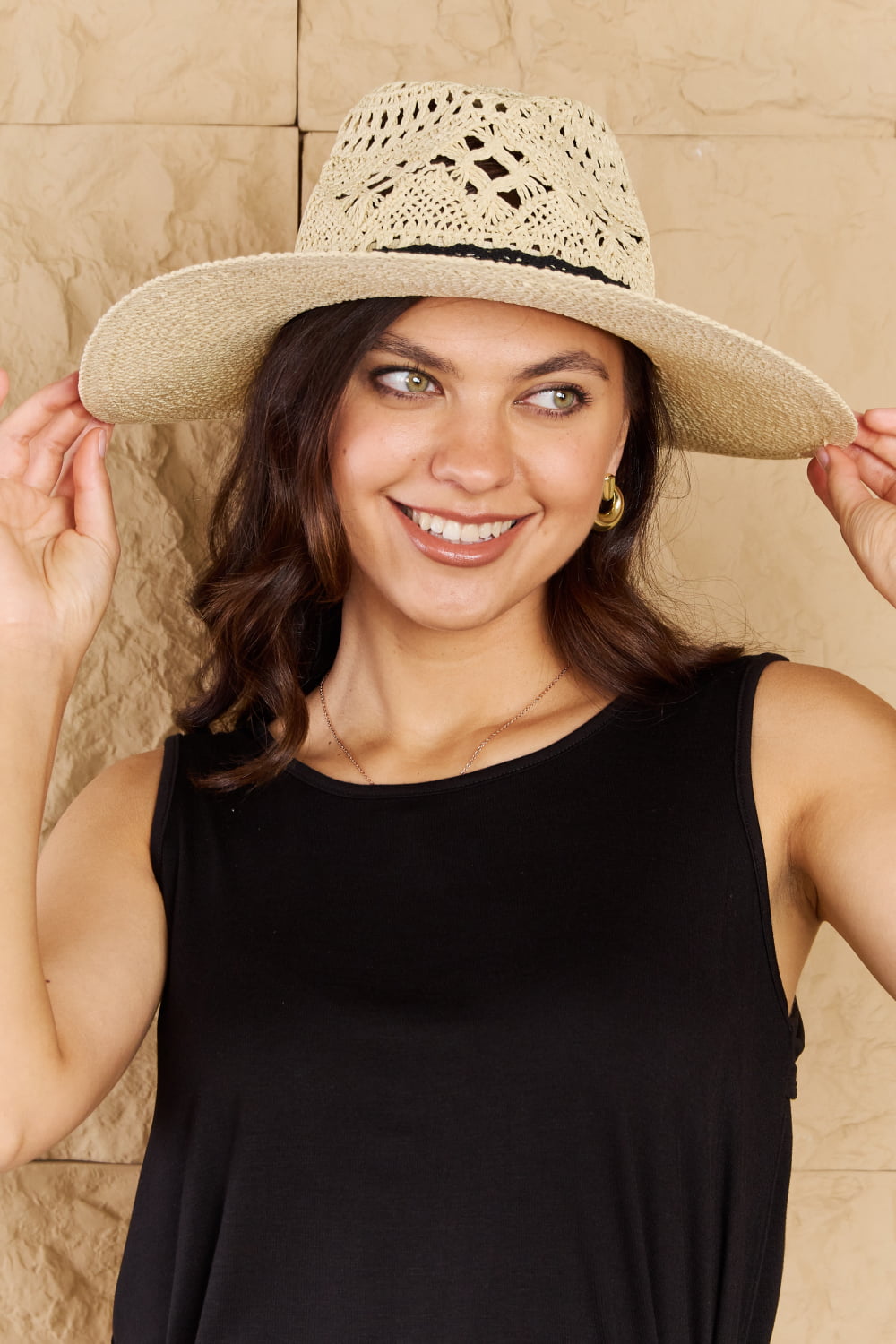 FAME FIGHT THROUGH IT Lace Detail Straw Braided Fashion Sun Hat