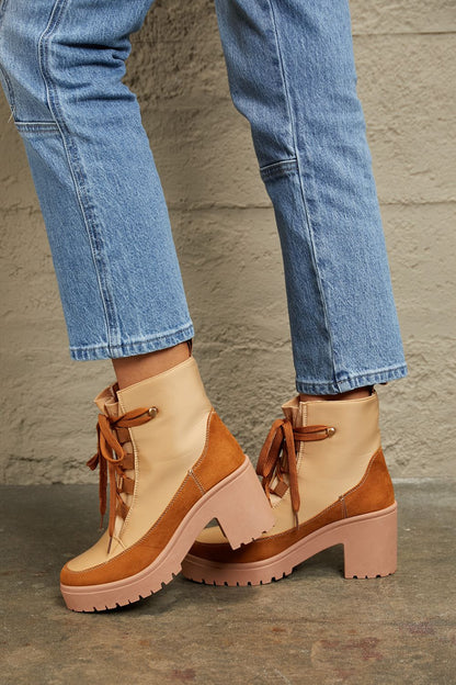 EAST LION CORP Tan Lace-Up Lug Ankle Booties