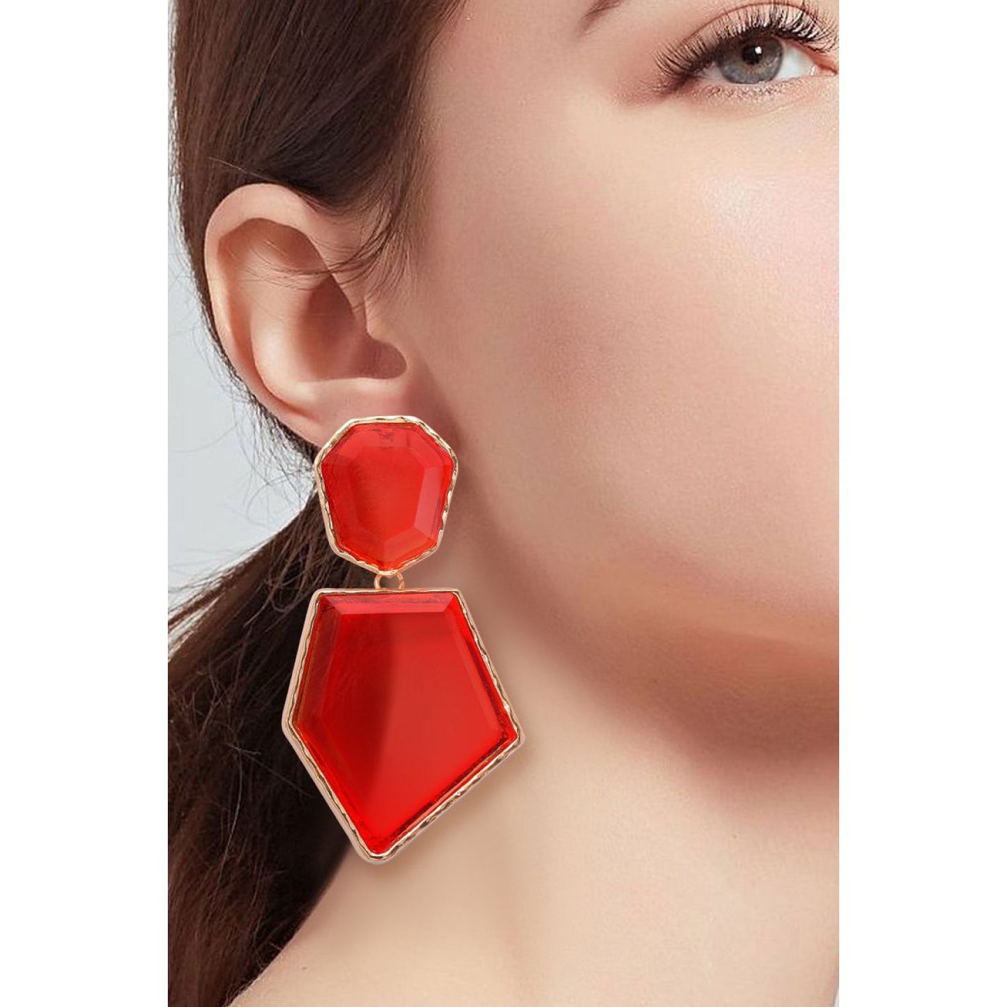 Geometrical Shape Zinc Alloy Frame Resin Dangle Earrings