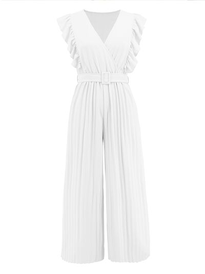 Ruffled Surplice Cap Sleeve Jumpsuit