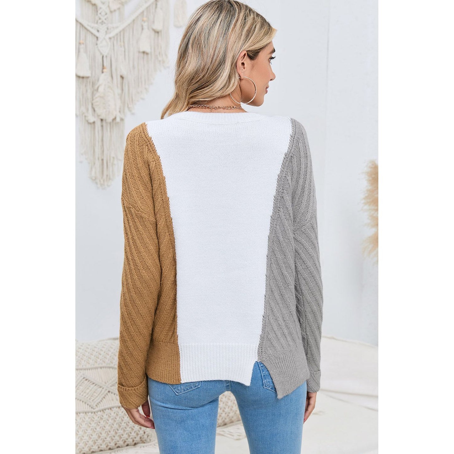 Contrast Color Dropped Shoulder Sweater