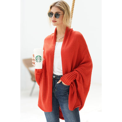 DOUBLE TAKE  Dolman Sleeve Open Front Ribbed Trim Longline Cardigan