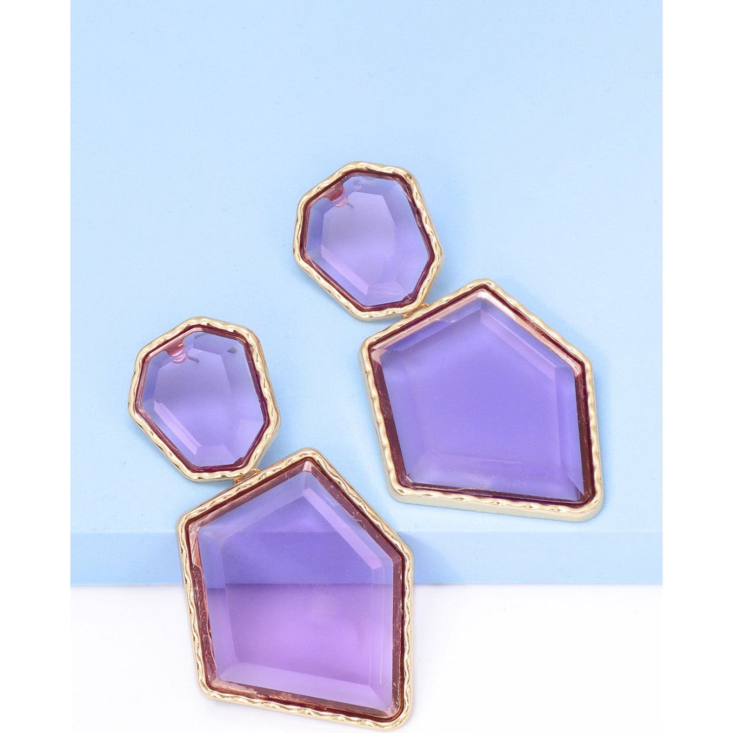 Geometrical Shape Zinc Alloy Frame Resin Dangle Earrings