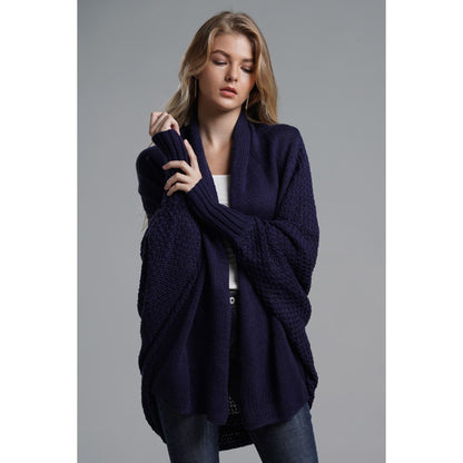 DOUBLE TAKE  Dolman Sleeve Open Front Ribbed Trim Longline Cardigan