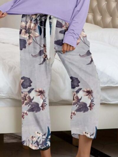 XYM Round Neck Top and Printed Pants Lounge Pajama Set