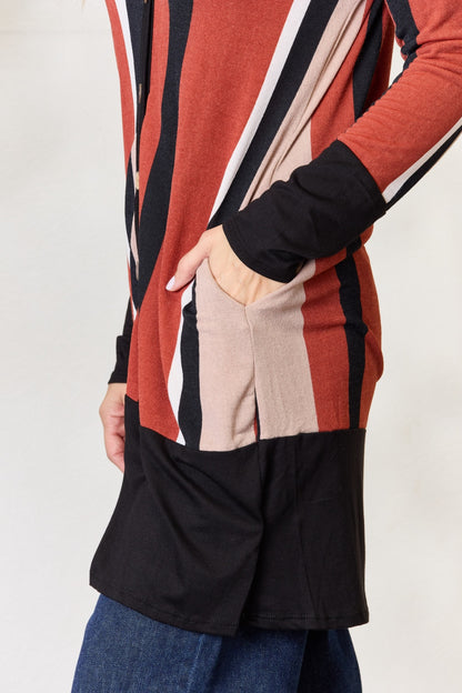 CELESTE Full Size Striped Button Up Long Sleeve Cardigan