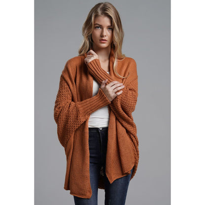 DOUBLE TAKE  Dolman Sleeve Open Front Ribbed Trim Longline Cardigan