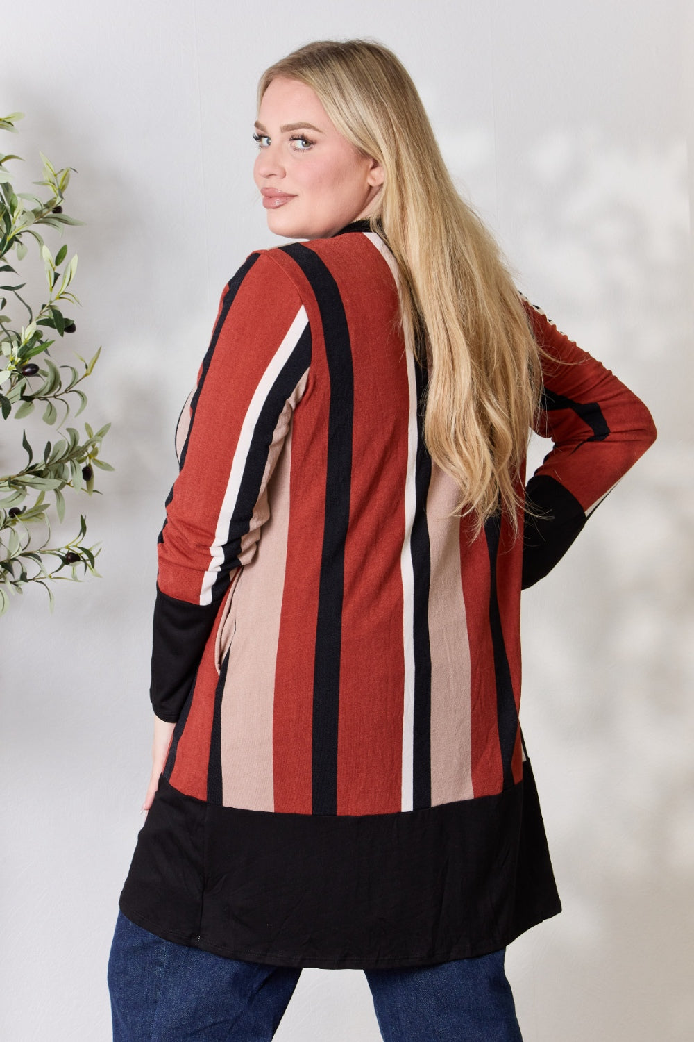 CELESTE Full Size Striped Button Up Long Sleeve Cardigan