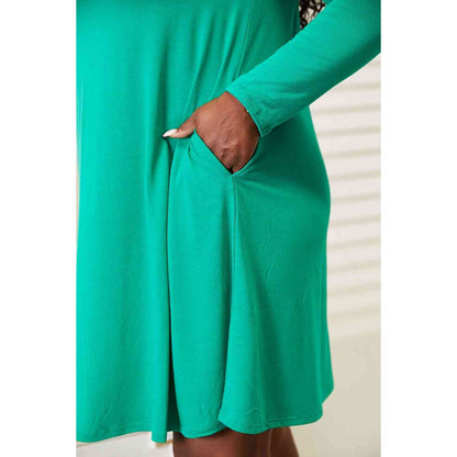 ZENANA Full Size Long Sleeve Flare Dress with Pockets