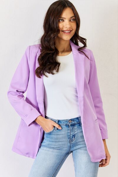 ZENANA Open Front Long Sleeve Lavender Blazer