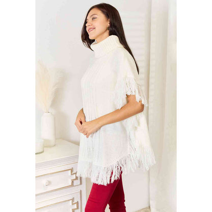 Justin Taylor Turtle Neck Fringe Poncho