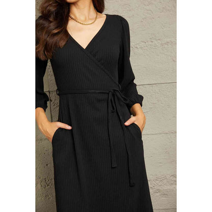 CULTURE CODE Full Size Surplice Flare Ruching Dress