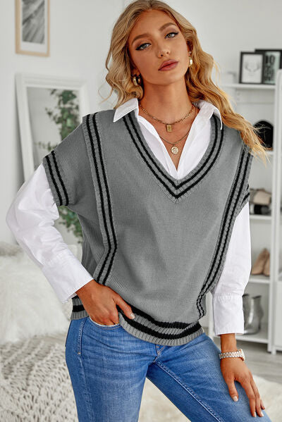 Stylish Striped V-Neck Sweater Vest