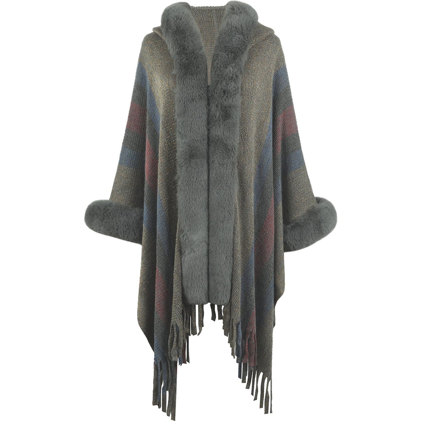 Color Block Fringe Detail Poncho