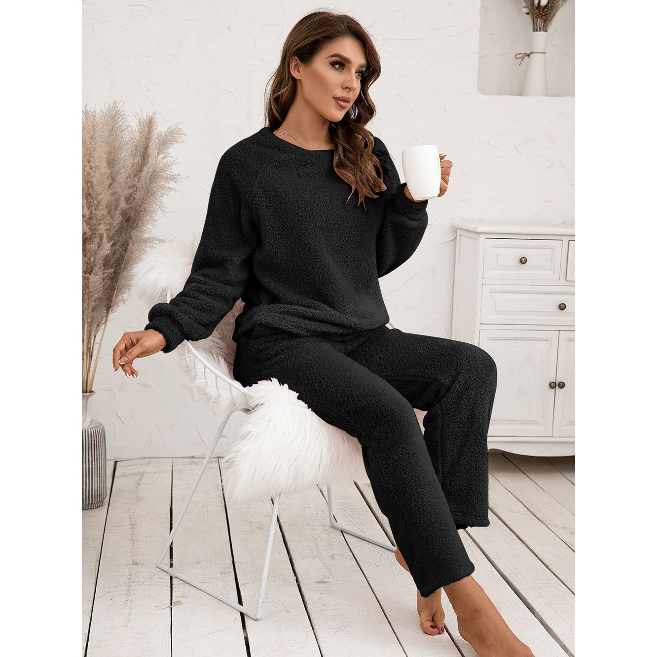 Teddy Long Sleeve Top and Pants Lounge Set