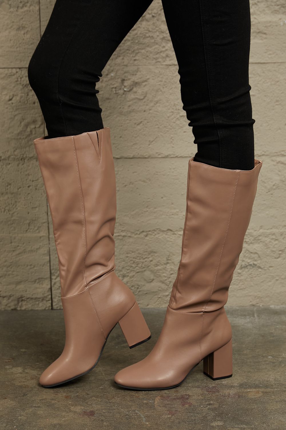 EAST LION CORP Mocha Block Heel Knee-High Boots