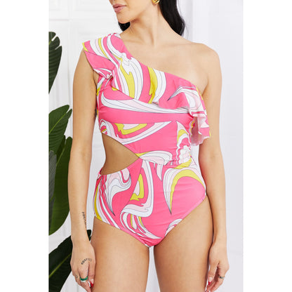 Marina West Swim Vitamin C Asymmetric Cutout Ruffle Swimsuit in Pink