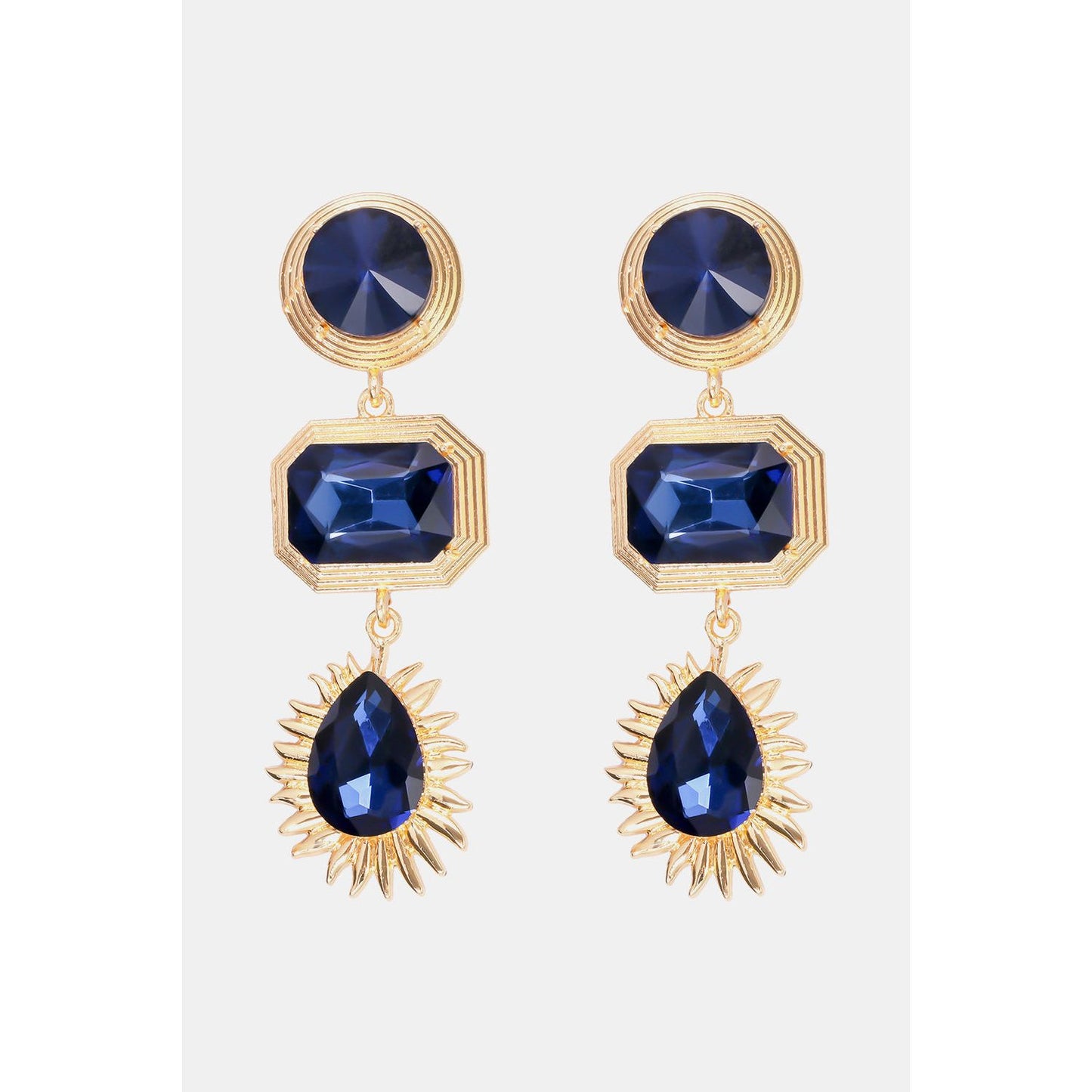 Geometrical Shape Zinc Alloy Frame Glass Dangle Earrings