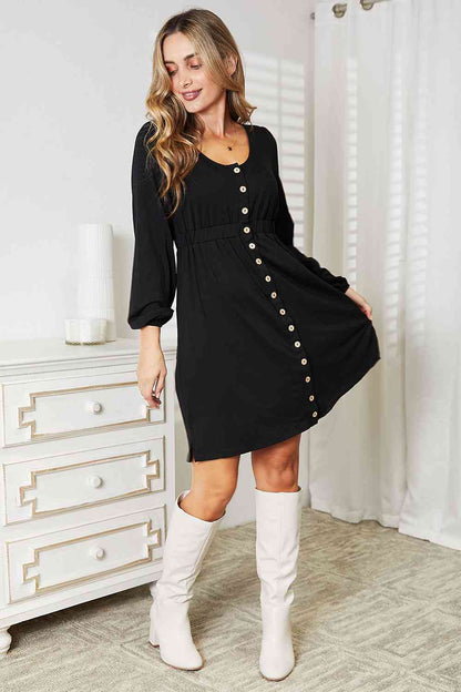 DOUBLE TAKE Scoop Neck Empire Waist Long Sleeve Magic Dress