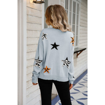 Star Pattern Round Neck Dropped Shoulder Sweater