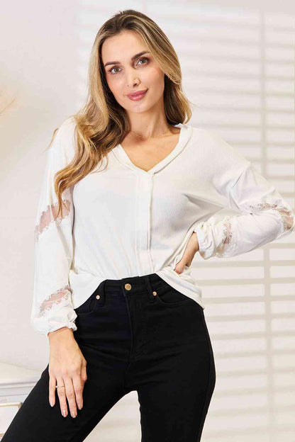 DOUBLE TAKE V-Neck Dropped Shoulder Blouse