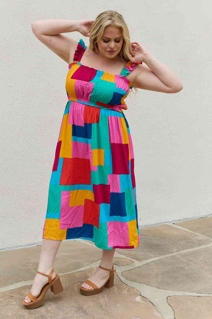 AND THE WHY Multicolored Square Print Summer Dress- S-3XL