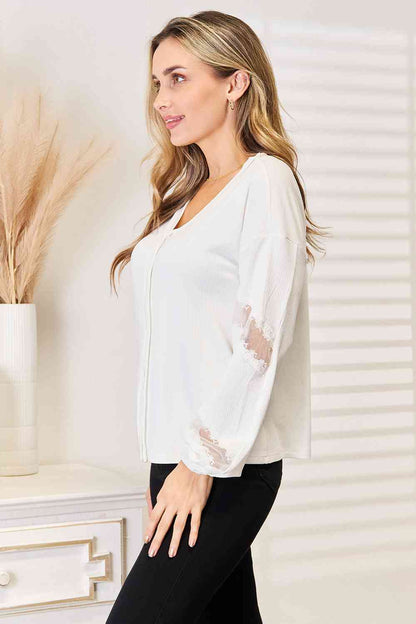 DOUBLE TAKE V-Neck Dropped Shoulder Blouse