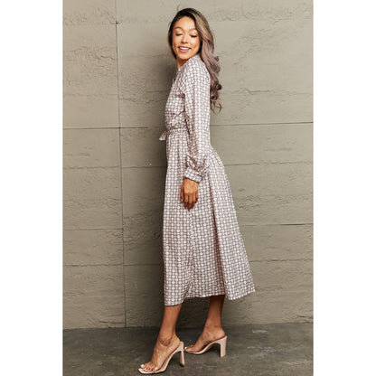 Printed Tie Waist Long Sleeve Dress