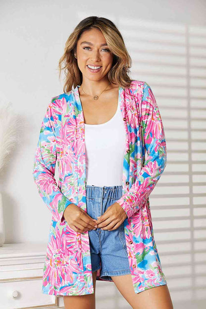 DOUBLE TAKE Floral Open Front Long Sleeve Cardigan