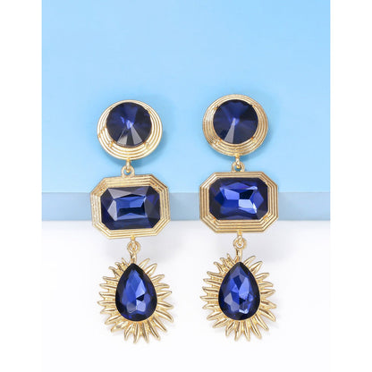 Geometrical Shape Zinc Alloy Frame Glass Dangle Earrings