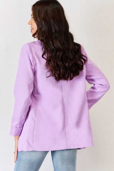 ZENANA Open Front Long Sleeve Lavender Blazer