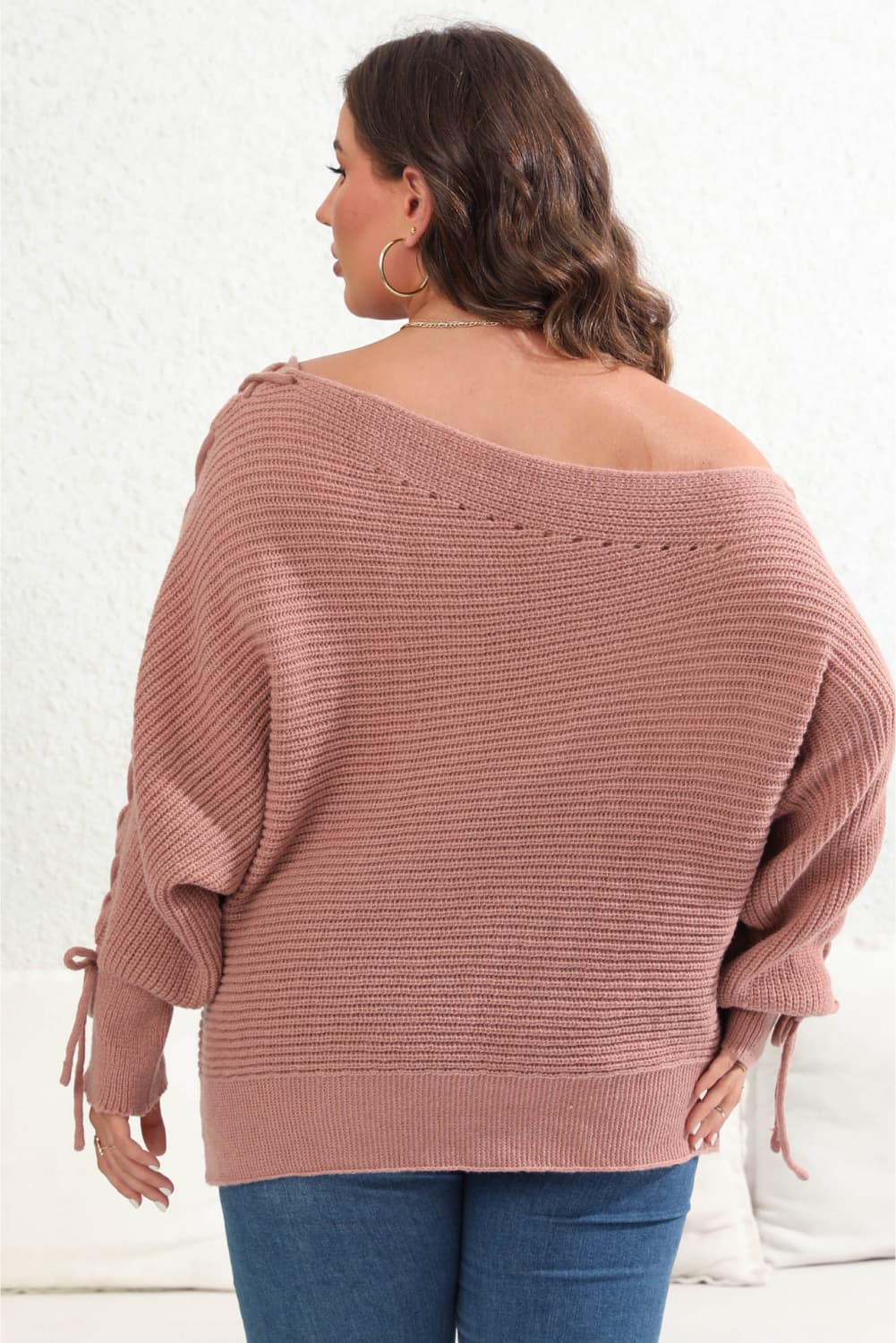 Stylish Plus Size Off-the-Shoulder Beaded Sweater