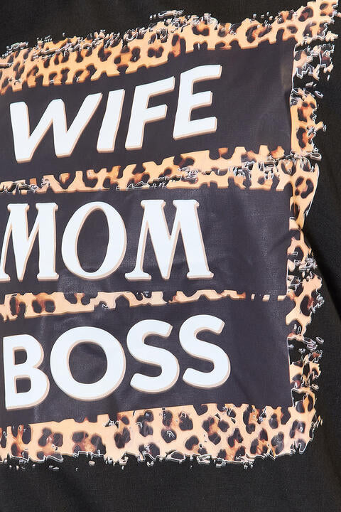 SIMPLY LOVE "WIFE MOM BOSS" Leopard Graphic T-Shirt