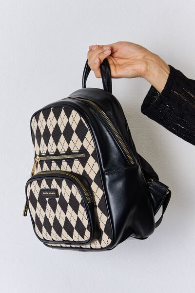 DAVID JONES Argyle Pattern PU Leather Backpack